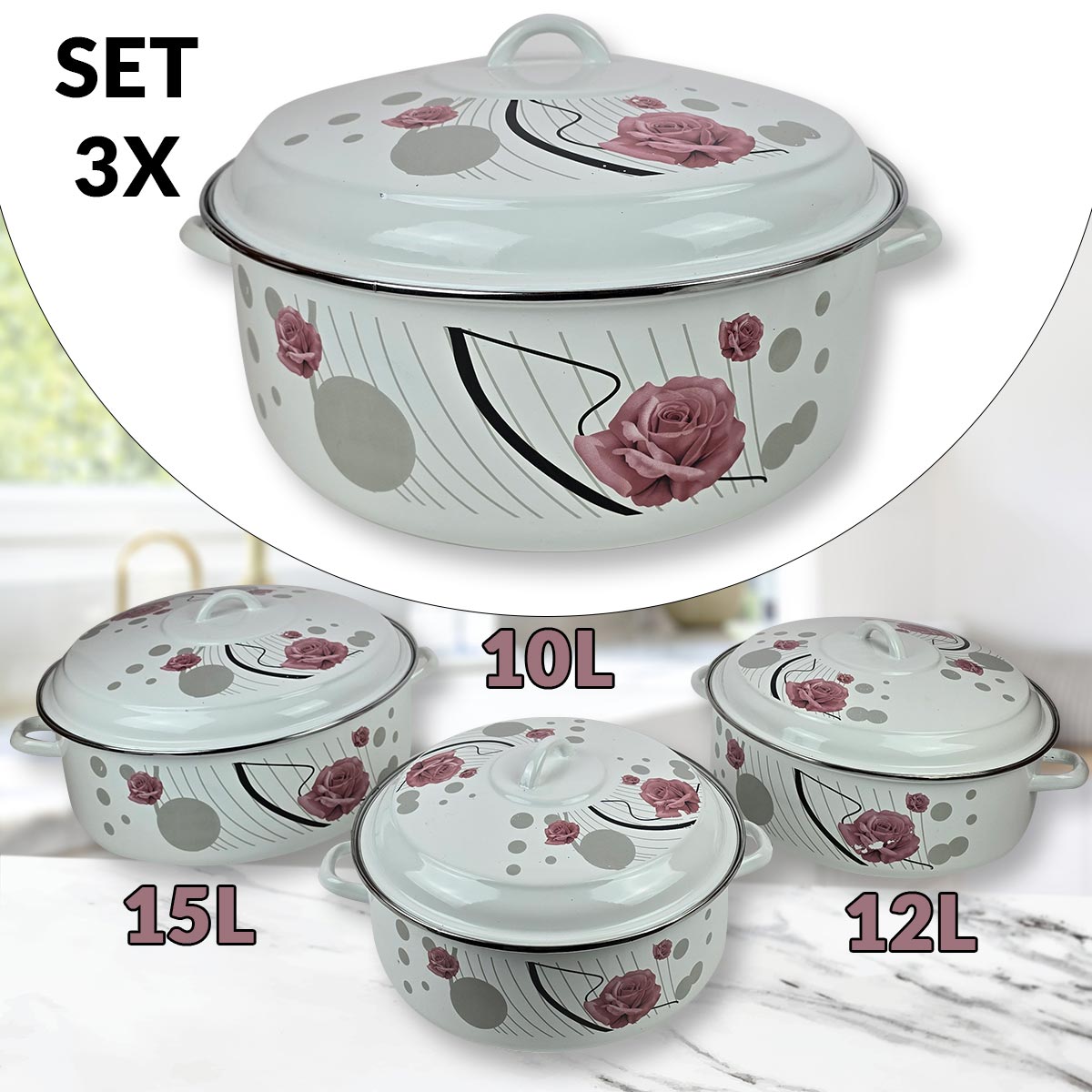 XXL set od 3 Emajlirana lonca Front 1