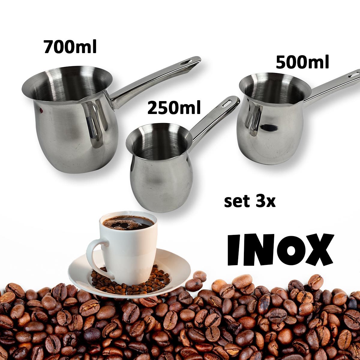 Set od 3x posude za kuhanje kave - inox G467 Front 1