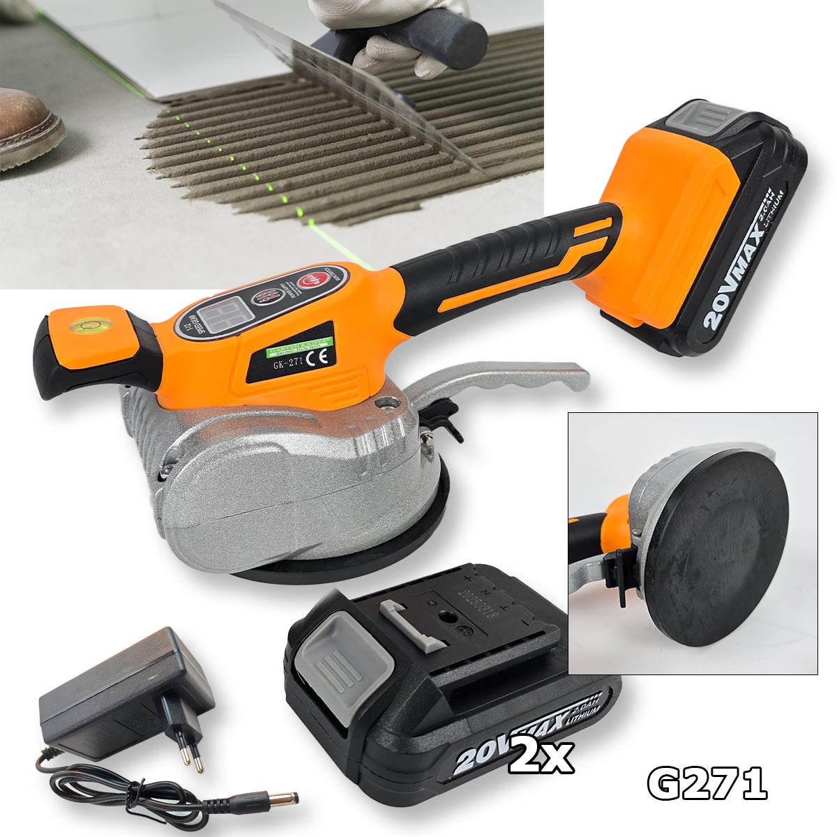 Vakuum vibro za pločice - 2 Baterije G271 Front 1