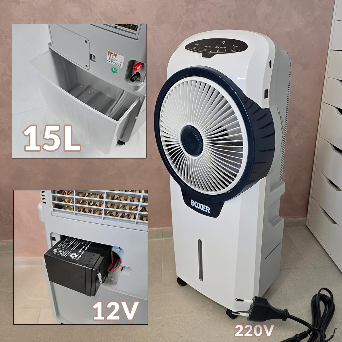 Boxer aku ventilator na vodenu paru 12V ili 220V Front 1