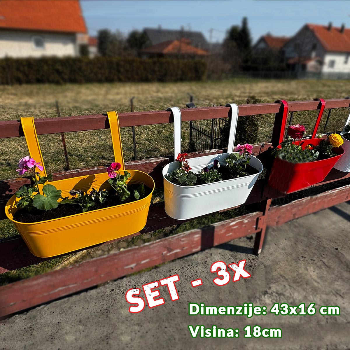 Vrtne metalne posude za cvijeće - 3 velike šarene G721 Front 1