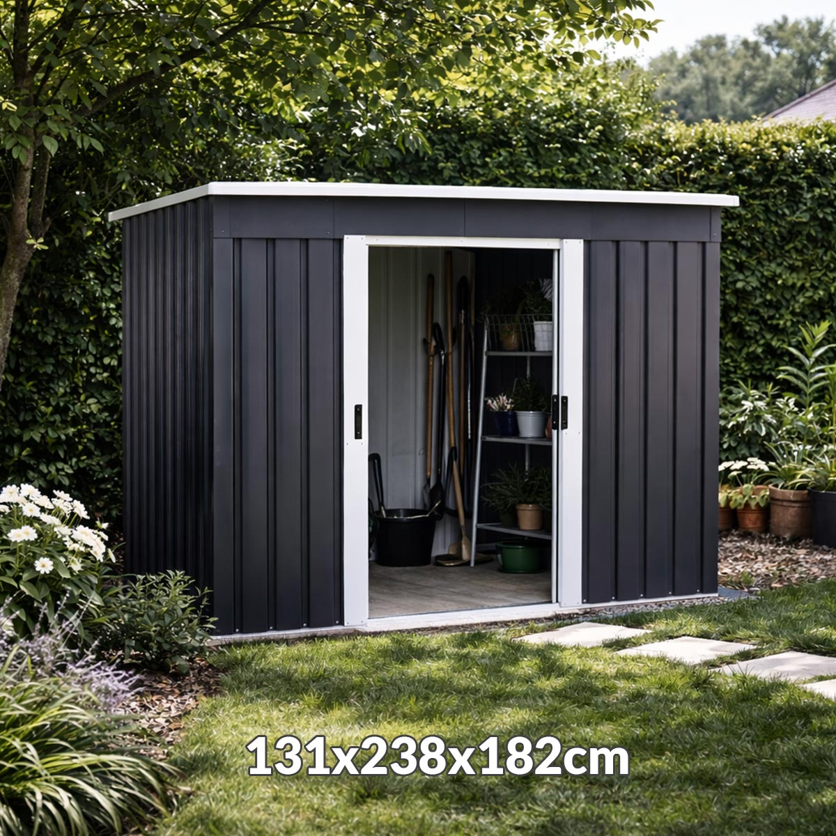 Vrtna metalna kućica 131x238x182cm YB0408 Front 1