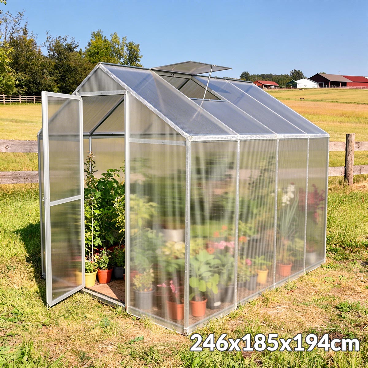 Vrtni staklenik od aluminija 246x185x194cm GHX0806 Front 1