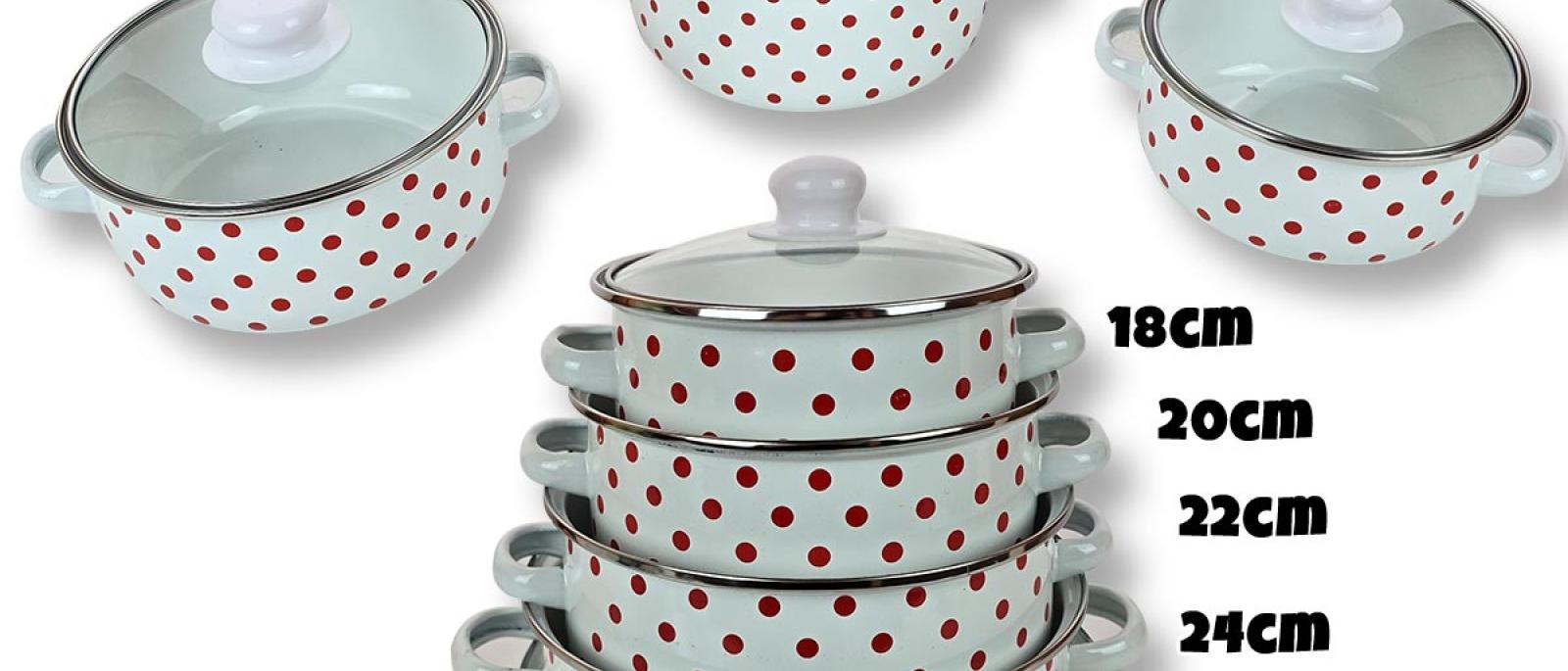 Set emajliranog posuđa - 10 dijelni Bijelo sa točkicama G302 Front 1