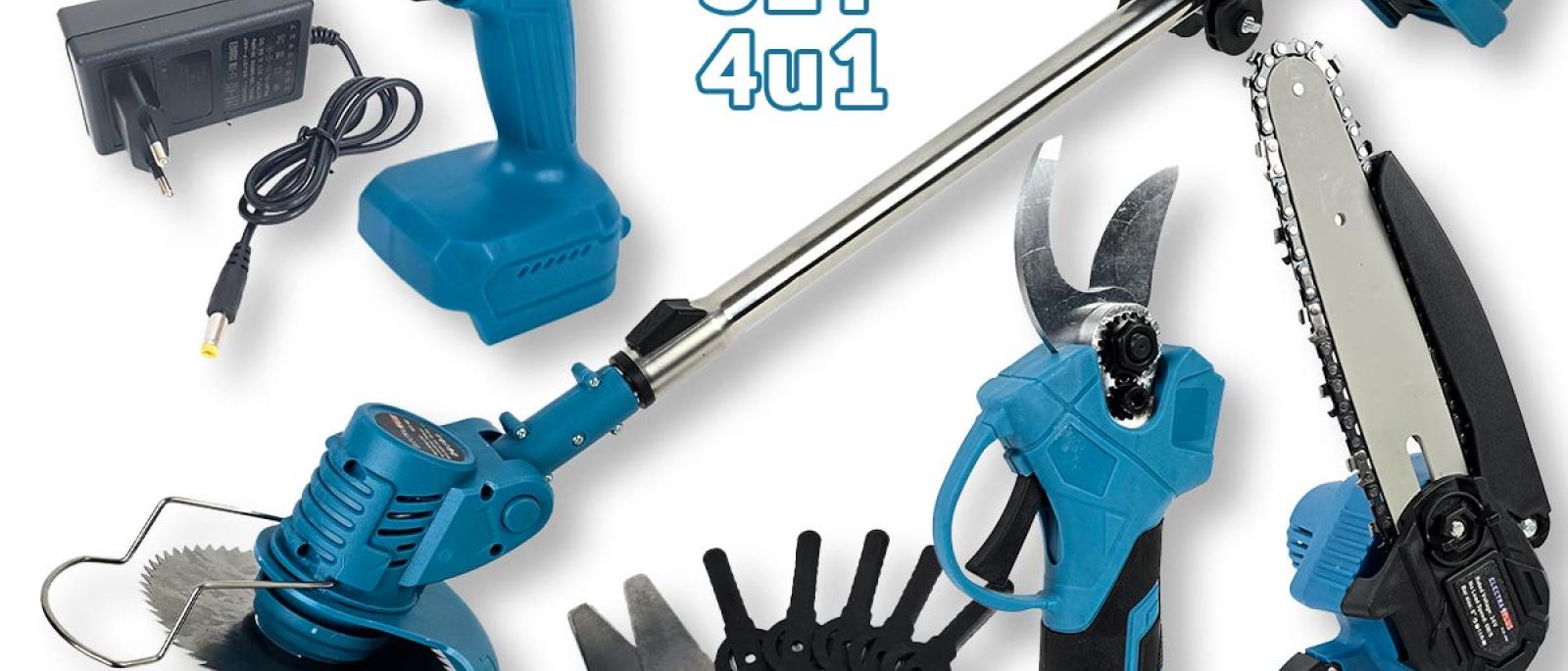Aku set 4u1 Electra Plus - škare puhač trimer pila EL001 Front 1