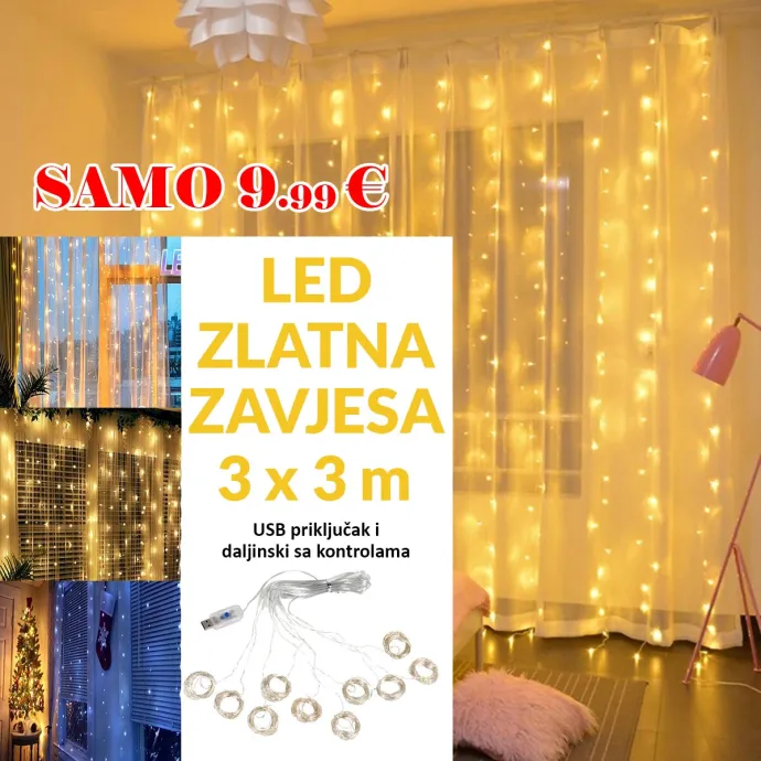 Led božićna zavjesa - Zlatna