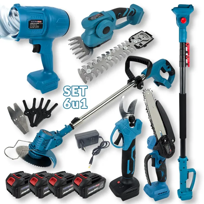 Aku set 6u1 Electra Plus - škare puhač trimer pila štap EL002