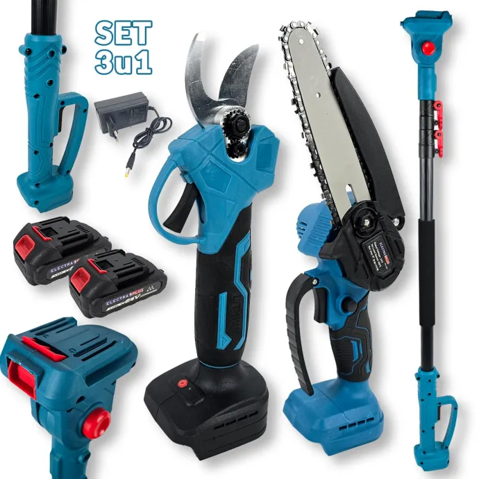 Aku set 3u1 Electra Plus - škare pila teleskopski štap EL003
