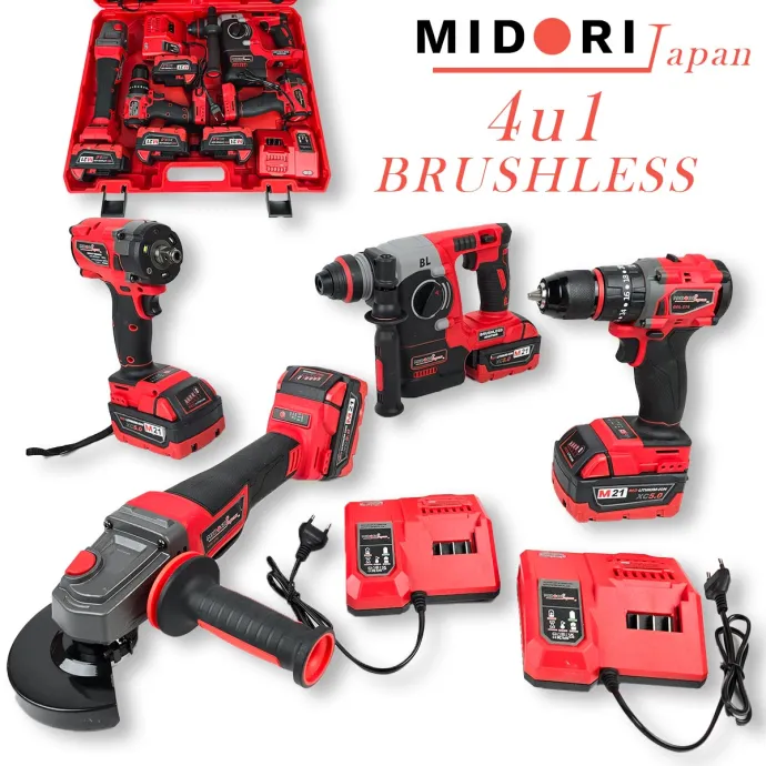 Midori Japan aku set 4u1 Bušilica Udarni odvijač Kutna brusilica SDS štemerica