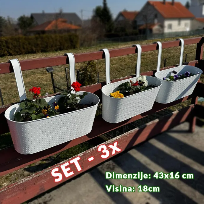 Vrtne metalne posude za cvijeće - 3 velike bijele G722