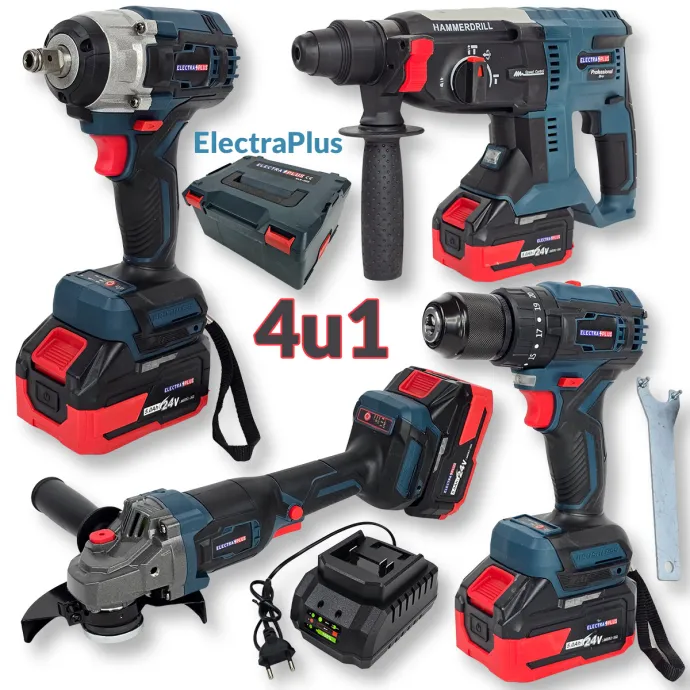 Electra Plus aku set 4u1 Bušilica Udarni odvijač Kutna brusilica SDS štemerica EL022