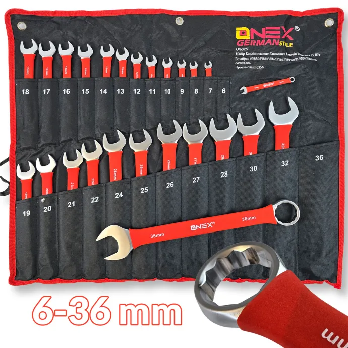 Viljuškasto okasti ključevi 6-36 mm 25 dijelni set - Gumirani OX3227
