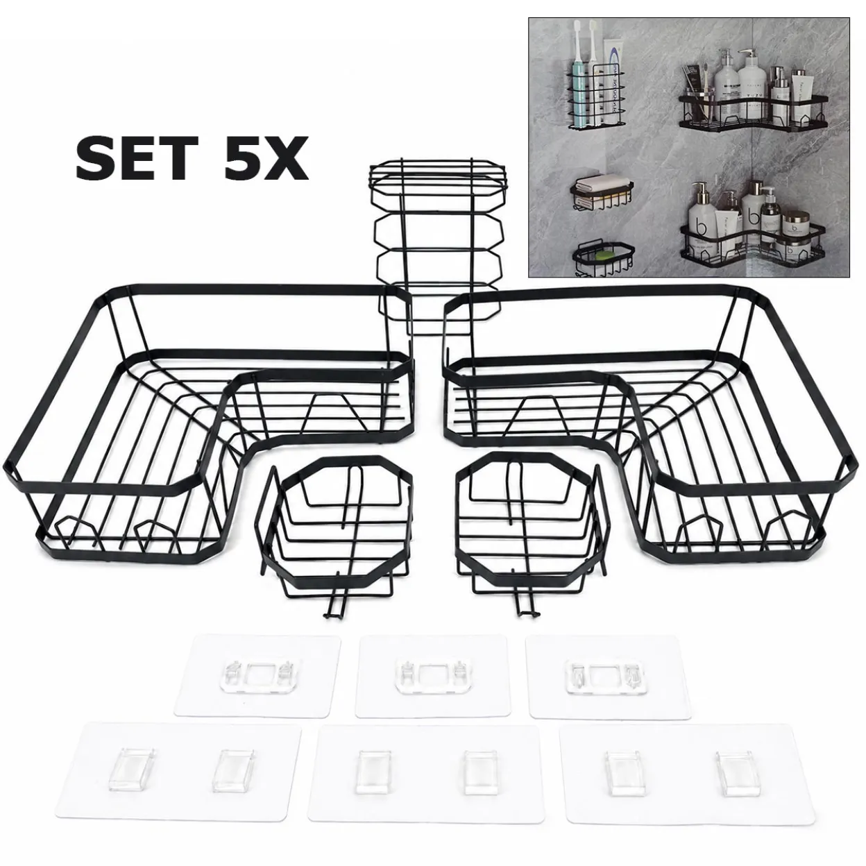 Set 5x metalnih polica za kupaonu