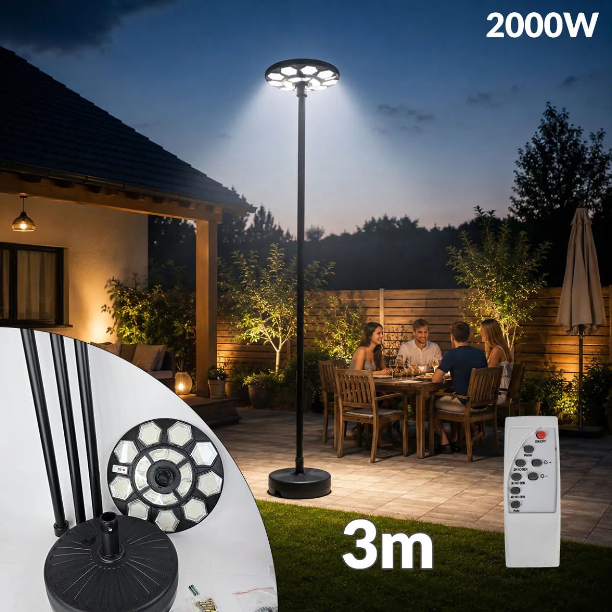 XXL Solarni LED reflektor 2000W - samostojeći NA317
