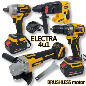 Electra aku set 4u1 Bušilica Udarni odvijač Kutna brusilica SDS štemerica Front 1